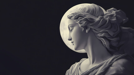 Illustration of a renaissance marble statue of selene. she is the goddess and the personification of the moon, selene in greek mythology, known as luna in roman mythology. Moon Goddess. Illustration