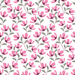 White background vector seamless pattern with delicate flowers for textile and fabric print and other uses.
