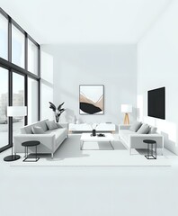 Modern Minimalist Living Room with White Walls & Natural Light - 4:5 Aspect Ratio