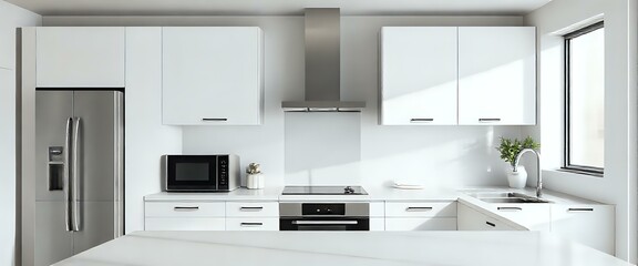 Modern Minimalist White Kitchen with Ample Storage & Greenery