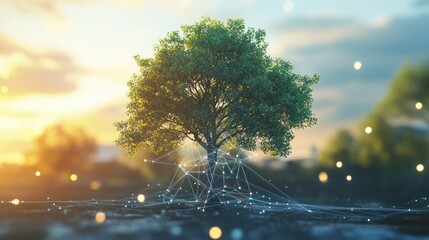 Climate Change Networking Concept with Tree and Network Lines.