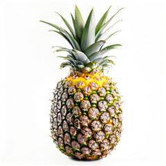 Obraz premium Fresh tropical pineapple with vibrant green crown and textured skin on a white background