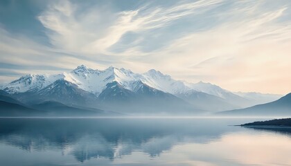 Majestic Lake Scene with Snow-Capped Mountains Reflection