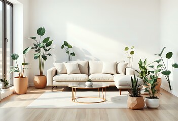 Cozy Living Room Scene with Greenery