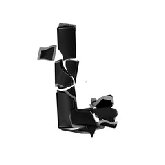 Letter L made of broken black porcelain