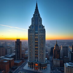 Spectacular City Skyline at Sunset - Abandoned Downtown Building