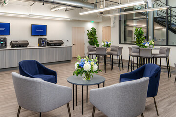 a versatile event space with modular furniture and advanced AV equipment