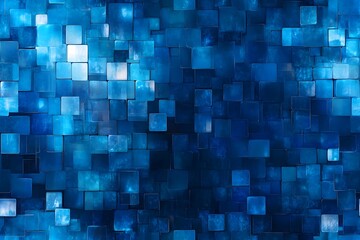 Fototapeta premium A digital background of blue abstract pixelated mosaic design gradually fading into the dark.&nbsp;