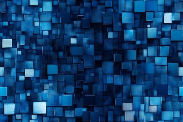 A digital background of blue abstract pixelated mosaic design gradually fading into the dark. 