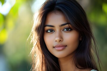 Naklejka premium Close up of attractive young Indian asian woman with smooth skin