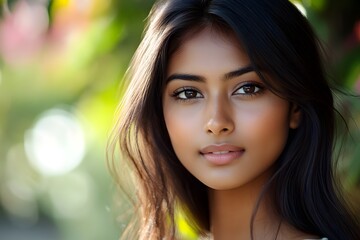 Fototapeta premium Close up of attractive young Indian asian woman with smooth skin