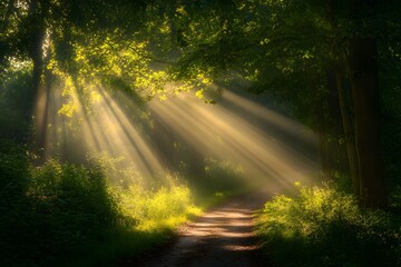 Sunlight on a path in woodlands