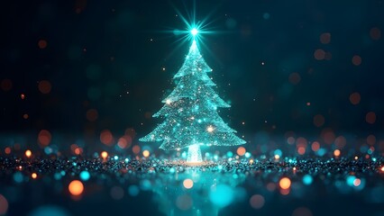 Glowing Blue Christmas Tree with Lights