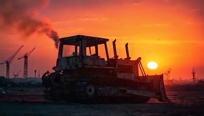Vintage Tractor at Sunset in Agricultural Field