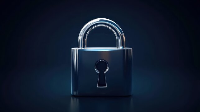 Digital padlock for computing system on dark blue background, cyber security technology for fraud prevention and privacy data network protection concept