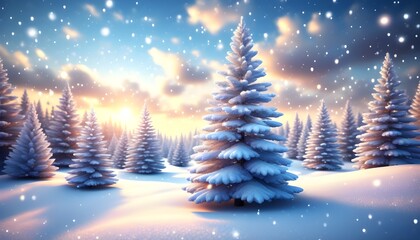 Naklejka premium snowy forest scene with frosty pine trees and space for text