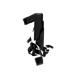 Number 1 made of broken black porcelain