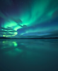 Breathtaking Northern Lights Display in Vibrant Blue Sky - Aurora Borealis Stock Photo