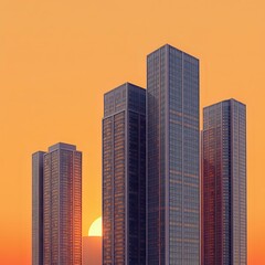 Fototapeta premium Dramatic Sunset Over Modern Skyscrapers in Orange Cityscape
