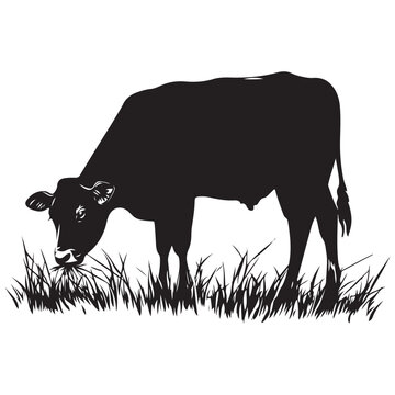 recommend clip art: Cow silhouette Vector Illustration, Cow Grazing On Meadow, Dairy farm cow vector silhouette icon. Beef cattle cow animal farmer isolated illustration