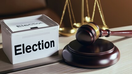 Authority of the Ballot-The Foundation of Democracy: A gavel and ballot box symbolize the power of the vote and the importance of election rules.the pillars of a fair and just electoral process.