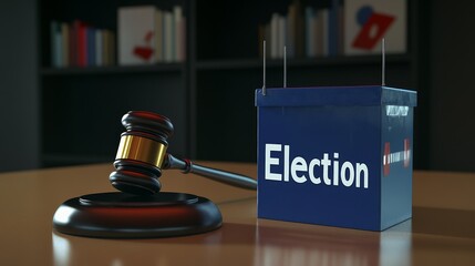 Authority of the Ballot-The Foundation of Democracy: A gavel and ballot box symbolize the power of the vote and the importance of election rules.the pillars of a fair and just electoral process.