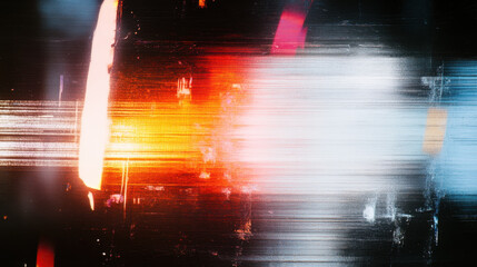 Abstract colorful scratched film texture background with heavy grain, dust and light leak. Vintage old film background with rainbow lens flare