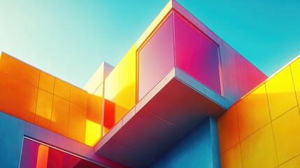 Fototapeta premium Vibrant Modern Architecture with Colorful Geometric Facades in Bright Sunlight