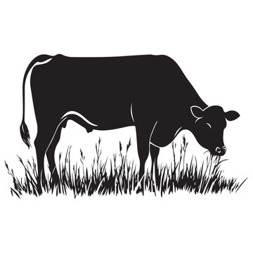 recommend clip art: Cow silhouette Vector Illustration, Cow Grazing On Meadow, Dairy farm cow vector silhouette icon. Beef cattle cow animal farmer isolated illustration