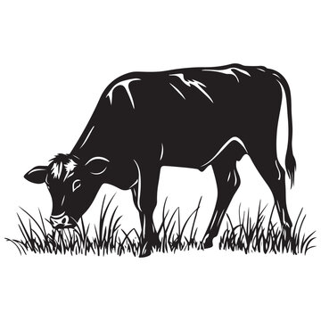 recommend clip art: Cow silhouette Vector Illustration, Cow Grazing On Meadow, Dairy farm cow vector silhouette icon. Beef cattle cow animal farmer isolated illustration