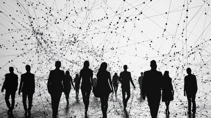 silhouettes of diverse team professionals business individuals connected by lines dots symbolizing network connections