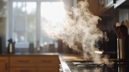 Steaming Kitchen Appliance Emitting Smoke