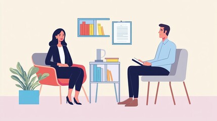 A confident woman who helps people manage their finances talked with a man who works at a law firm.