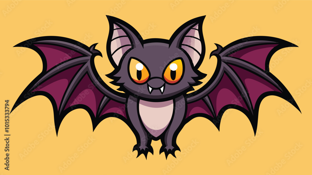 Aufkleber a cartoon bat with large wings and red ears is flying against a white background, showcasing its pla