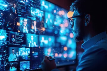 Fototapeta premium Professional Engagement in Online Seminar with Digital Interface and Key Takeaways Displayed