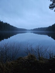A foggy lake early in the morning