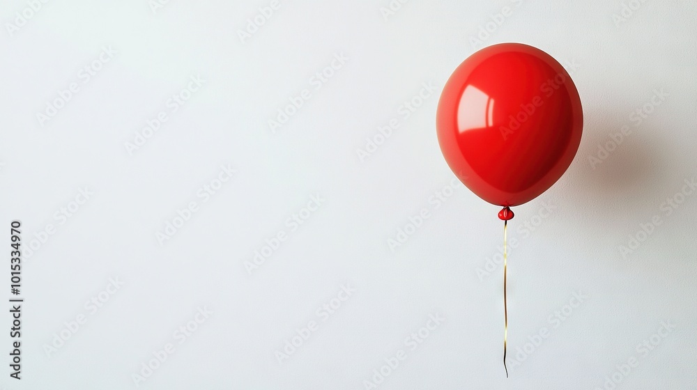 Poster   A red balloon is floating in the air with two strings attached to its ends