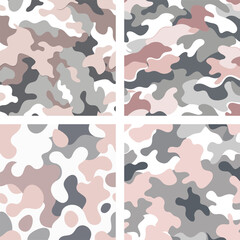Pink Camouflage Pattern Set. Versatile camouflage pattern set ideal for military designs, outdoor gear, and fashion projects. © ShehPix