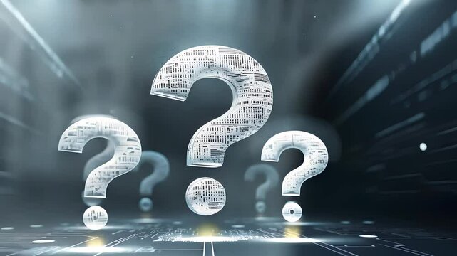 Digital Futuristic Question Marks in Abstract Tech Environment

