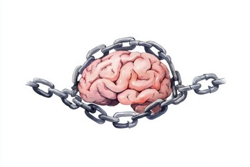 A brain constrained by chains, symbolizing mental bondage and restrictions.