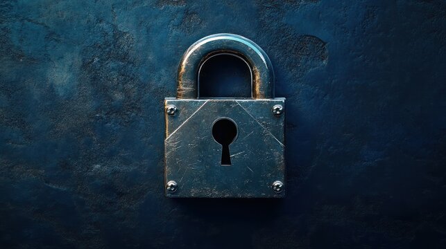 Digital padlock for computing system on dark blue background, cyber security technology for fraud prevention and privacy data network protection concept