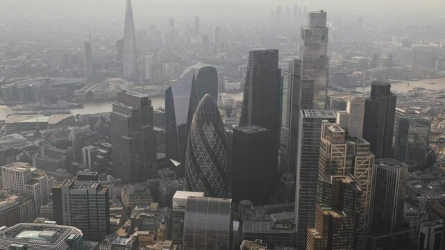london city skyline from a helicopter