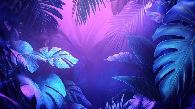 Illustration of a tropical background in neon light in retro style