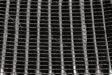 Close up of home air filter showing the dirt and particle cause bacteria inflection and sickness.