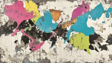 Naklejka premium Vibrant Abstract World Map on Grunge Textured Background