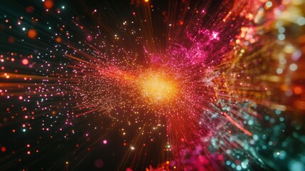 Particles in a digital cyberspace with a network of digital data connections.