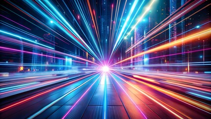 neon light trails on futuristic virtual reality highway background