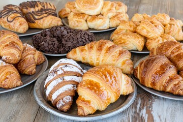 Fototapeta premium An excellent hotel breakfast buffet includes crunchy croissants.