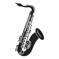 Naklejka premium Saxophone silhouette vector illustration, Saxophone vector silhouette isolated on a white background with a simple clean shape