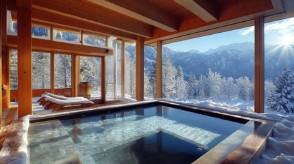 Fototapeta premium Indoor Pool with Stunning Mountain View